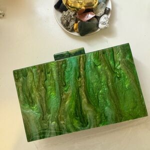 Zara Green Gold Marble Glitter Clutch